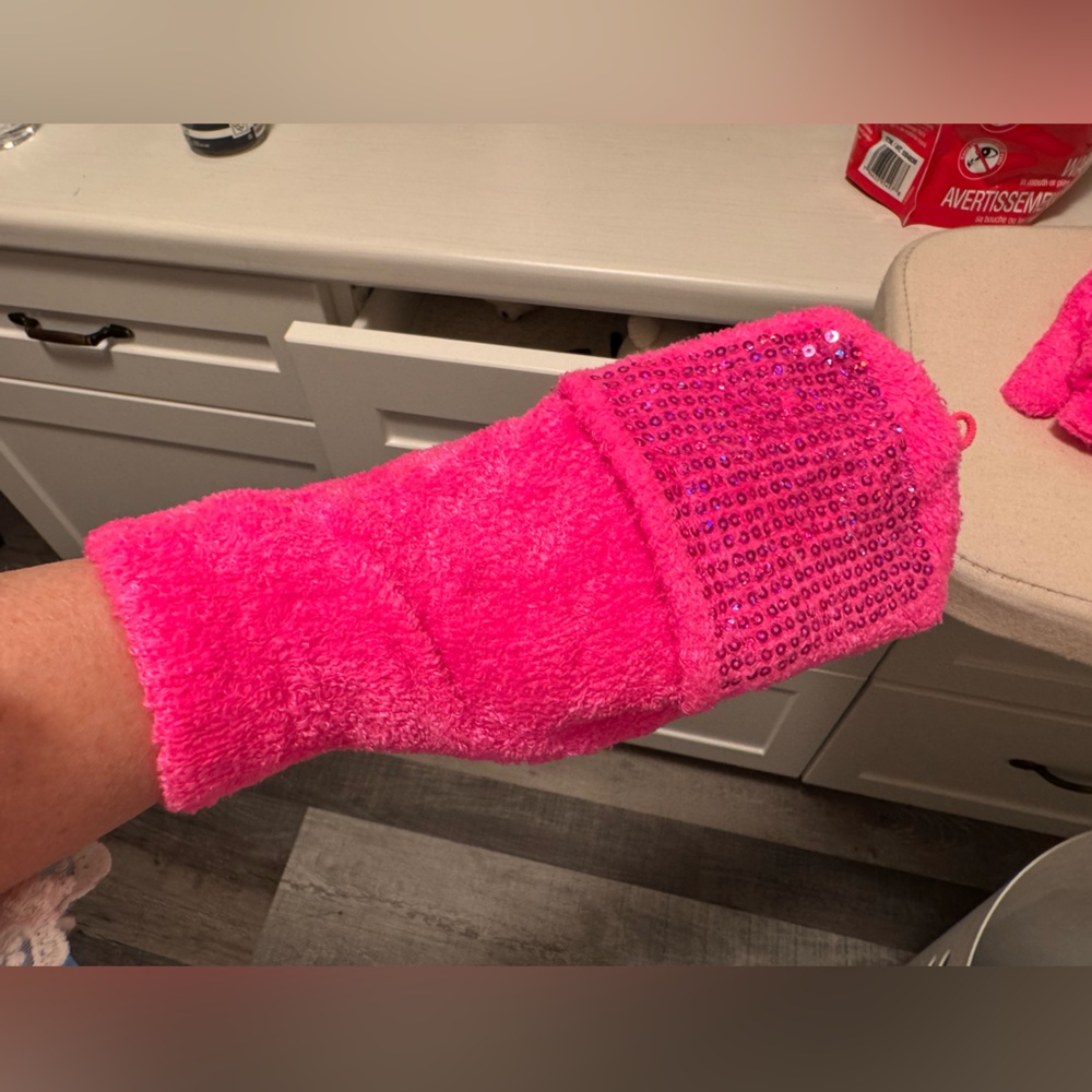 5/$25 Justice hot pink fuzzy sequinned fingerless gloves mittens flip big girls